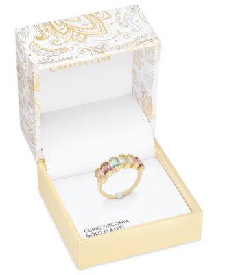 Charter Club - Gold-Tone Multicolor Crystal Ring