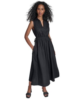 Calvin Klein - Women's Cotton Drawstring Sleeveless Midi Dress