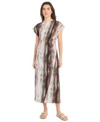 Luxely - Women's Printed Lush Satin Side-Shirred Midi Dress