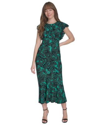 Tommy Hilfiger - Petite Dotty Hibiscus Flutter-Sleeve Dress