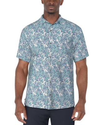 PGA TOUR - Men's Short Sleeve Seersucker Palm Print Golf Polo Shirt