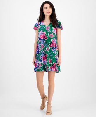 AK Anne Klein - Petite Floral-Print Flutter-Sleeve Shift Dress