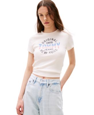 Tommy Jeans - Women's Slim-Fit Ribbed Americana Graphic T-Shirt