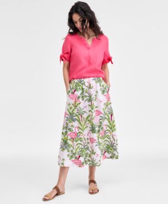 Charter Club - Women's 100% Linen Palm Print Midi Skirt