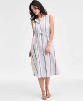 Charter Club - Women's 100% Linen Striped Midi Dress