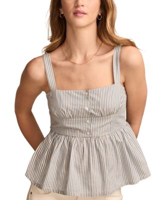 Lucky Brand - Women's Square-Neck Corset Cotton Peplum Top