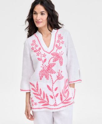 Charter Club - Women's Embroidered 100% Linen Tunic Top