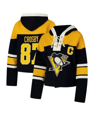 '47 Brand - Women's Sidney Crosby Black Pittsburgh Penguins Superior Lacer Cropped Pullover Hoodie