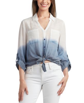 BCX - Juniors' Dip Dye Gauzy-Texture Button-Down Blouse