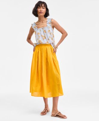 On 34th - Women's Cotton Eyelet Pleated Midi Skirt