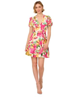 Adrianna - Women's Floral-Print Puffed-Sleeve Dress