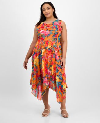 Robbie Bee - Plus Size Cowl-Neck Sleeveless Handkerchief-Hem Dress