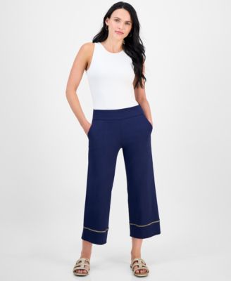 JM Collection - Petite Pull-On Wide-Leg Metallic-Trim Pants