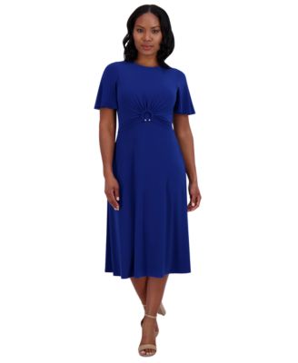 Jessica Howard - Petite Round-Neck Midi Jersey Dress