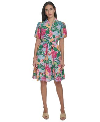 Jessica Howard - Petite Printed Tie-Waist Fit & Flare Dress