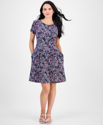 Connected - Women's Printed Short-Sleeve Fit & Flare Dress