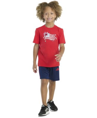 adidas - Toddler & Little Boys Short-Sleeve Graphic T-Shirt & Stripe Shorts, 2 Piece Set