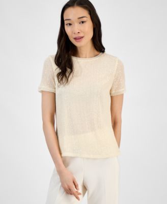 Anne Klein - Petite Sequin Mesh Short-Sleeve T-Shirt