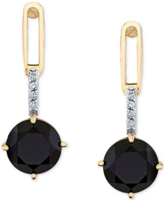Macy's - Onyx (7mm) & Diamond Accent Drop Earrings in 10k Yellow Gold