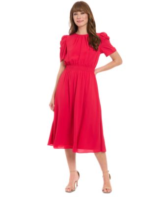 London Times - Women's Shirred Jewel-Neck Midi Dress