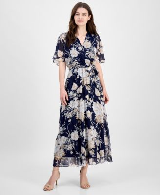 Sandra Darren - Women's Surplice-Neck Chiffon Midi Dress