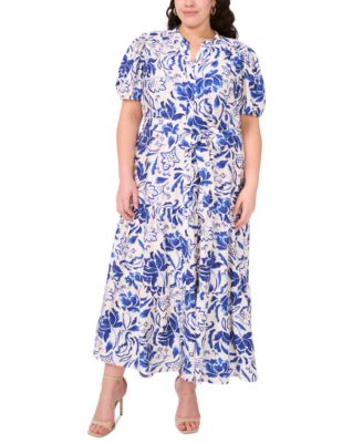 MSK - Plus Size Puff-Sleeve Button-Front Lawn Maxi Dress