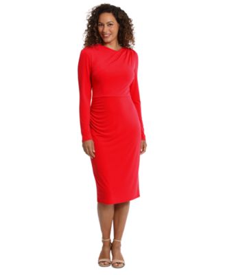 London Times - Women's High-Neck Ruched Sheath Dress