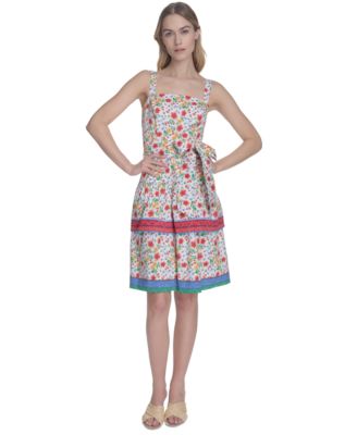 Eliza J - Petite Printed Square-Neck Sleeveless Dress