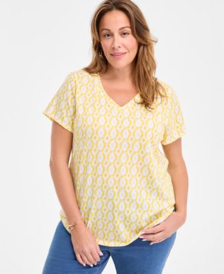 Style & Co - Plus Size Dyed Geo Perfect V-Neck T-Shirt