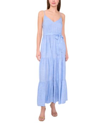 MSK - Petite Printed V-Neck Sleeveless Belted Maxi Dress