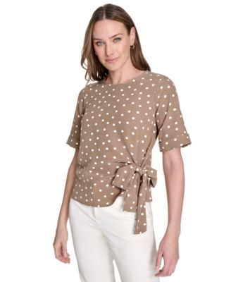 Tommy Hilfiger - Women's Dot-Print Tie-Waist Short-Sleeve Top