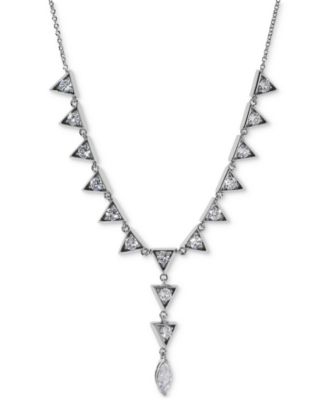 Eliot Danori - Silver-Tone Cubic Zirconia Triangle Lariat Necklace, 16" + 2" extender