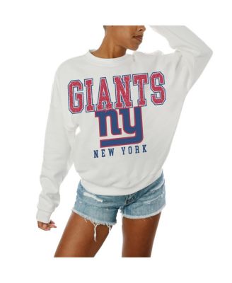 Gameday Couture - Women's White New York Giants Sunday Drives Oversized Crewneck Pullover Sweatshirt