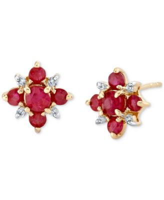 Macy's - Ruby (3/4 ct. t.w.) & Diamond Accent Flower Cluster Stud Earrings in 10k Gold