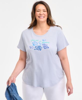 Style & Co - Plus Size Wave Graphic Perfect Crewneck T-Shirt