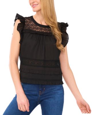 CeCe - Women's Lace Inset Ruffle Detail Blouse