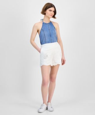 And Now This - Women's Embroidered Cutwork Pull-On Shorts