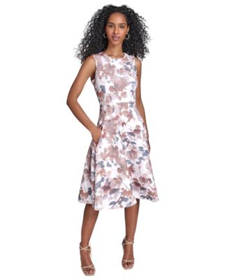 Calvin Klein - Women's Floral-Print Scuba Fit & Flare Dress
