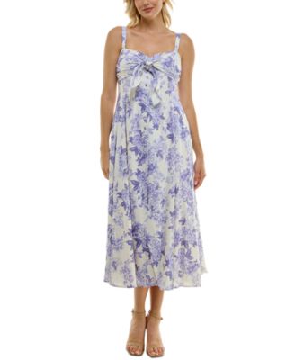 Taylor - Women's Floral-Print Tie-Bodice Smocked-Back Dress