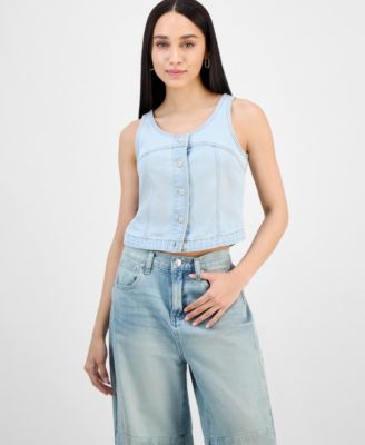 And Now This - Petite Button-Front Denim Vest, Exclusively at Macy's