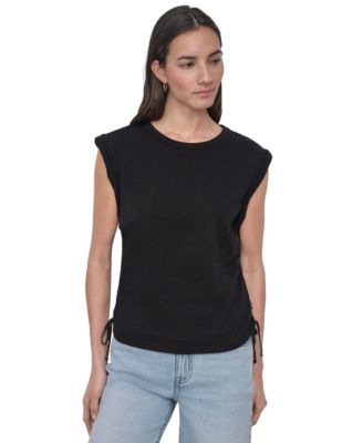 DKNY Jeans - Petite Cotton Ruched Side-Tie Sleeveless Tee