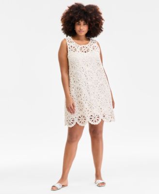 On 34th - Trendy Plus Size Crochet Scallop-Hem Shift Dress