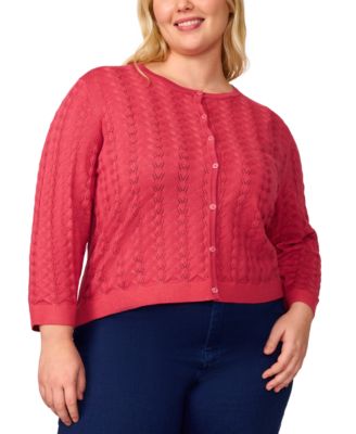Melissa Paige - Plus Size Leaf-Pointelle Button-Down Sweater