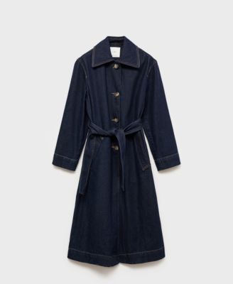 MANGO - Women's Long Rinse-Wash Denim Trench Coat