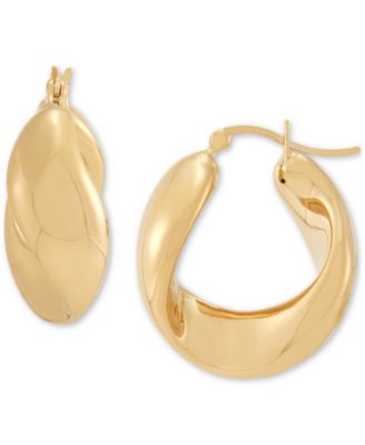 Macy's - Polished Twisted Oval Small Hoop Earrings in 18K Gold-Plated Sterling Silver, 0.87"