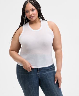 Nina Parker - Trendy Plus Size Sheer Sweater-Knit Tank