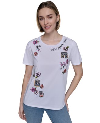 KARL LAGERFELD PARIS - Petite Multi Embroidered T-Shirt