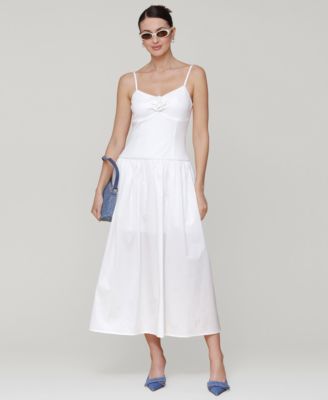 Avec Les Filles - Women's Rosette-Trim Drop-Waist Midi Dress
