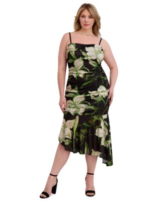 Siena - Plus Size Ruched Asymmetric-Hem Midi Dress