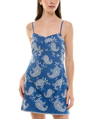 Trixxi - Juniors' Emma Paisley-Embroidered Tie-Back Mini Dress